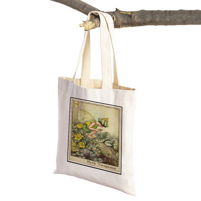 Vintage ziedu meitene multfilma bērnu lielveikalu rokassomiņa Ikdienas audekla sieviešu iepirkumu somas Ziedu elfs pasaku pircēju soma