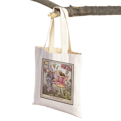 Vintage ziedu meitene multfilma bērnu lielveikalu rokassomiņa Ikdienas audekla sieviešu iepirkumu somas Ziedu elfs pasaku pircēju soma