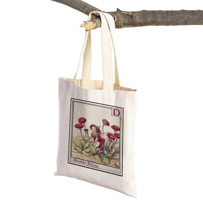 Vintage ziedu meitene multfilma bērnu lielveikalu rokassomiņa Ikdienas audekla sieviešu iepirkumu somas Ziedu elfs pasaku pircēju soma