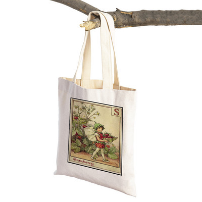 Vintage ziedu meitene multfilma bērnu lielveikalu rokassomiņa Ikdienas audekla sieviešu iepirkumu somas Ziedu elfs pasaku pircēju soma