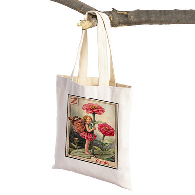 Vintage ziedu meitene multfilma bērnu lielveikalu rokassomiņa Ikdienas audekla sieviešu iepirkumu somas Ziedu elfs pasaku pircēju soma