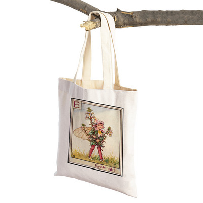 Vintage ziedu meitene multfilma bērnu lielveikalu rokassomiņa Ikdienas audekla sieviešu iepirkumu somas Ziedu elfs pasaku pircēju soma