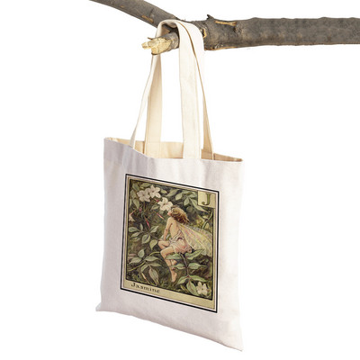 Vintage ziedu meitene multfilma bērnu lielveikalu rokassomiņa Ikdienas audekla sieviešu iepirkumu somas Ziedu elfs pasaku pircēju soma