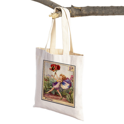 Vintage ziedu meitene multfilma bērnu lielveikalu rokassomiņa Ikdienas audekla sieviešu iepirkumu somas Ziedu elfs pasaku pircēju soma