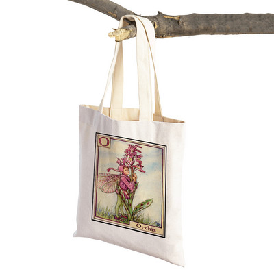 Vintage ziedu meitene multfilma bērnu lielveikalu rokassomiņa Ikdienas audekla sieviešu iepirkumu somas Ziedu elfs pasaku pircēju soma