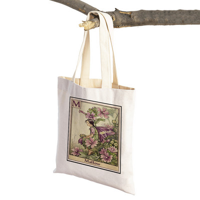 Vintage ziedu meitene multfilma bērnu lielveikalu rokassomiņa Ikdienas audekla sieviešu iepirkumu somas Ziedu elfs pasaku pircēju soma