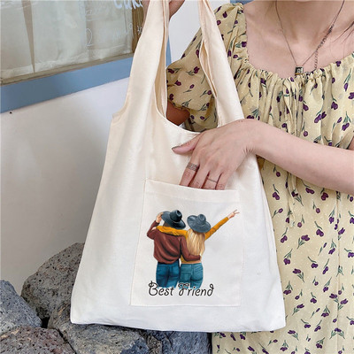 Ženske kupovne torbe Platnena torba Putnička torba Velike ručne torbe Best Friends Prijenosna torba za kupnju na jedno rame