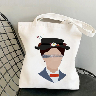 Pircēja Mary Poppins citāts Over Outline Kawaii Bag Harajuku sieviešu iepirkumu soma Audekls Shopper Bag Tote Bag plecu sieviešu soma