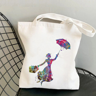 Pircēja Mary Poppins citāts Over Outline Kawaii Bag Harajuku sieviešu iepirkumu soma Audekls Shopper Bag Tote Bag plecu sieviešu soma