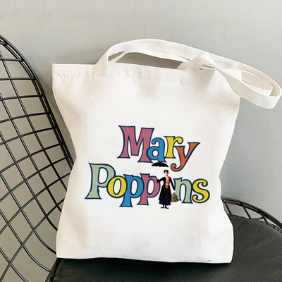 Pircēja Mary Poppins citāts Over Outline Kawaii Bag Harajuku sieviešu iepirkumu soma Audekls Shopper Bag Tote Bag plecu sieviešu soma