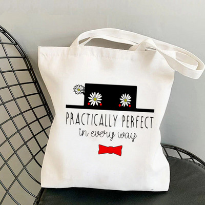 Pircēja Mary Poppins citāts Over Outline Kawaii Bag Harajuku sieviešu iepirkumu soma Audekls Shopper Bag Tote Bag plecu sieviešu soma