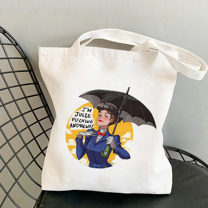 Pircēja Mary Poppins citāts Over Outline Kawaii Bag Harajuku sieviešu iepirkumu soma Audekls Shopper Bag Tote Bag plecu sieviešu soma