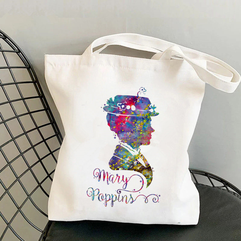 Pircēja Mary Poppins citāts Over Outline Kawaii Bag Harajuku sieviešu iepirkumu soma Audekls Shopper Bag Tote Bag plecu sieviešu soma