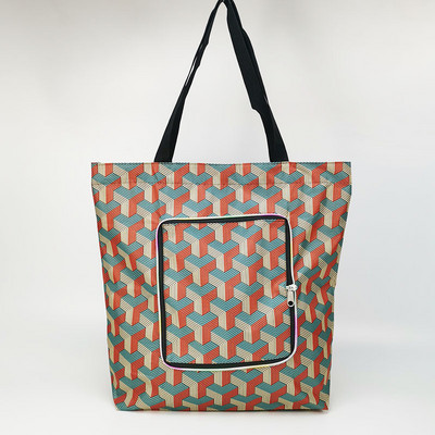 Vastagított vízálló cipzáras bevásárlótáska szupermarket tárolótáska, összecsukható egy válltáska