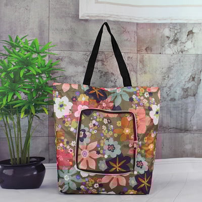 Vastagított vízálló cipzáras bevásárlótáska szupermarket tárolótáska, összecsukható egy válltáska