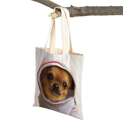 Slatki mali pas, čivava, ležerna torba za kupovinu, ljupki kućni ljubimac, dvostruko otisnuta platnena torbica za višekratnu upotrebu, studentska torbica