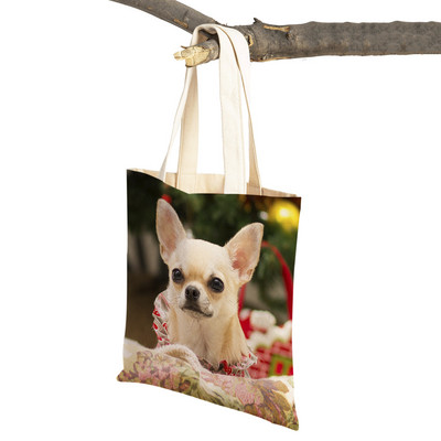 Slatki mali pas, čivava, ležerna torba za kupovinu, ljupki kućni ljubimac, dvostruko otisnuta platnena torbica za višekratnu upotrebu, studentska torbica