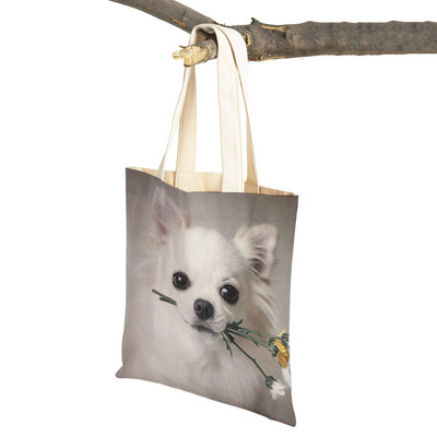 Slatki mali pas, čivava, ležerna torba za kupovinu, ljupki kućni ljubimac, dvostruko otisnuta platnena torbica za višekratnu upotrebu, studentska torbica