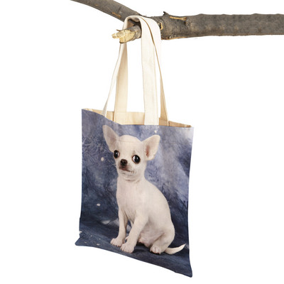 Slatki mali pas, čivava, ležerna torba za kupovinu, ljupki kućni ljubimac, dvostruko otisnuta platnena torbica za višekratnu upotrebu, studentska torbica
