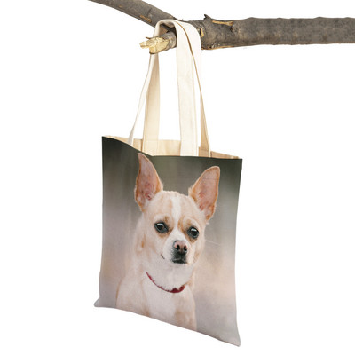 Slatki mali pas, čivava, ležerna torba za kupovinu, ljupki kućni ljubimac, dvostruko otisnuta platnena torbica za višekratnu upotrebu, studentska torbica