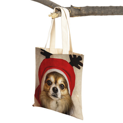 Slatki mali pas, čivava, ležerna torba za kupovinu, ljupki kućni ljubimac, dvostruko otisnuta platnena torbica za višekratnu upotrebu, studentska torbica