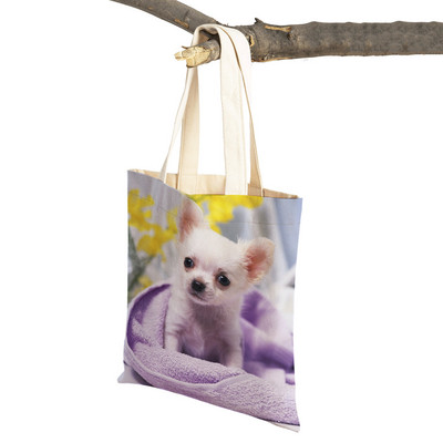 Slatki mali pas, čivava, ležerna torba za kupovinu, ljupki kućni ljubimac, dvostruko otisnuta platnena torbica za višekratnu upotrebu, studentska torbica