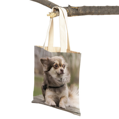 Slatki mali pas, čivava, ležerna torba za kupovinu, ljupki kućni ljubimac, dvostruko otisnuta platnena torbica za višekratnu upotrebu, studentska torbica