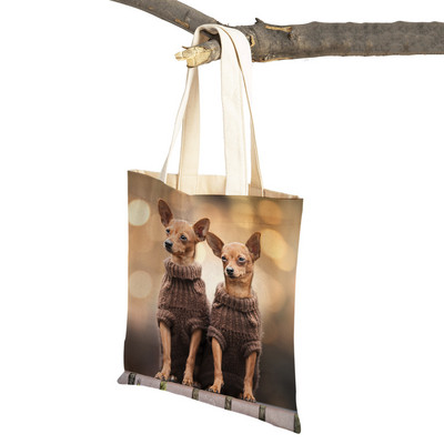 Slatki mali pas, čivava, ležerna torba za kupovinu, ljupki kućni ljubimac, dvostruko otisnuta platnena torbica za višekratnu upotrebu, studentska torbica