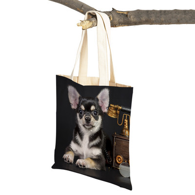 Slatki mali pas, čivava, ležerna torba za kupovinu, ljupki kućni ljubimac, dvostruko otisnuta platnena torbica za višekratnu upotrebu, studentska torbica