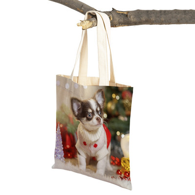 Slatki mali pas, čivava, ležerna torba za kupovinu, ljupki kućni ljubimac, dvostruko otisnuta platnena torbica za višekratnu upotrebu, studentska torbica