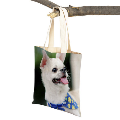 Slatki mali pas, čivava, ležerna torba za kupovinu, ljupki kućni ljubimac, dvostruko otisnuta platnena torbica za višekratnu upotrebu, studentska torbica