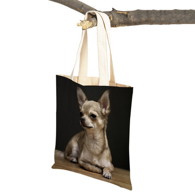 Slatki mali pas, čivava, ležerna torba za kupovinu, ljupki kućni ljubimac, dvostruko otisnuta platnena torbica za višekratnu upotrebu, studentska torbica