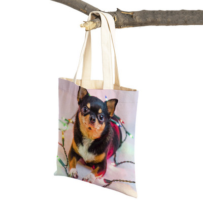 Slatki mali pas, čivava, ležerna torba za kupovinu, ljupki kućni ljubimac, dvostruko otisnuta platnena torbica za višekratnu upotrebu, studentska torbica