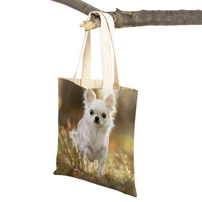 Slatki mali pas, čivava, ležerna torba za kupovinu, ljupki kućni ljubimac, dvostruko otisnuta platnena torbica za višekratnu upotrebu, studentska torbica
