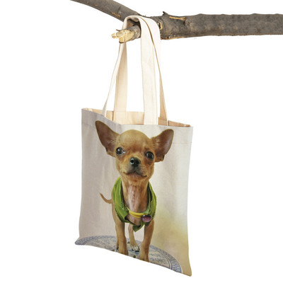 Slatki mali pas, čivava, ležerna torba za kupovinu, ljupki kućni ljubimac, dvostruko otisnuta platnena torbica za višekratnu upotrebu, studentska torbica