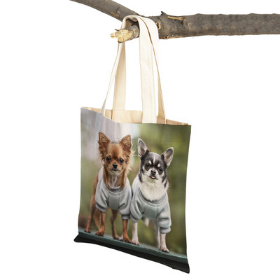 Slatki mali pas, čivava, ležerna torba za kupovinu, ljupki kućni ljubimac, dvostruko otisnuta platnena torbica za višekratnu upotrebu, studentska torbica