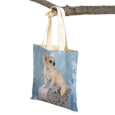 Slatki mali pas, čivava, ležerna torba za kupovinu, ljupki kućni ljubimac, dvostruko otisnuta platnena torbica za višekratnu upotrebu, studentska torbica