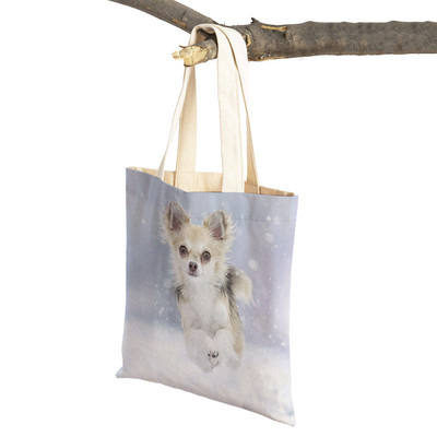 Slatki mali pas, čivava, ležerna torba za kupovinu, ljupki kućni ljubimac, dvostruko otisnuta platnena torbica za višekratnu upotrebu, studentska torbica