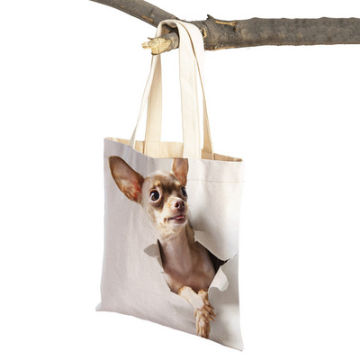 Slatki mali pas, čivava, ležerna torba za kupovinu, ljupki kućni ljubimac, dvostruko otisnuta platnena torbica za višekratnu upotrebu, studentska torbica