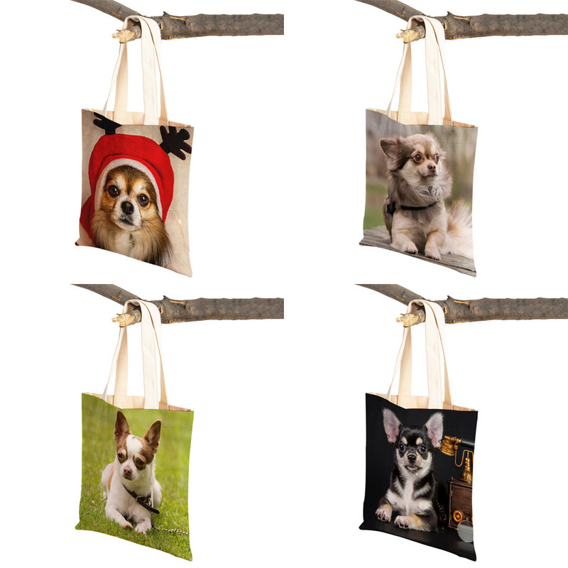 Slatki mali pas, čivava, ležerna torba za kupovinu, ljupki kućni ljubimac, dvostruko otisnuta platnena torbica za višekratnu upotrebu, studentska torbica