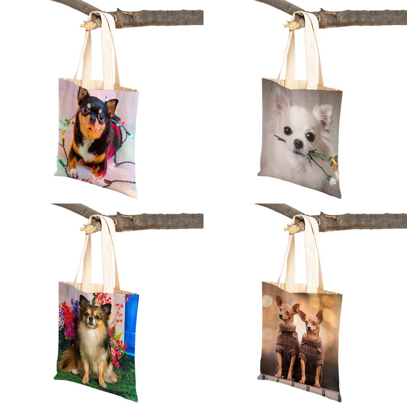 Slatki mali pas, čivava, ležerna torba za kupovinu, ljupki kućni ljubimac, dvostruko otisnuta platnena torbica za višekratnu upotrebu, studentska torbica