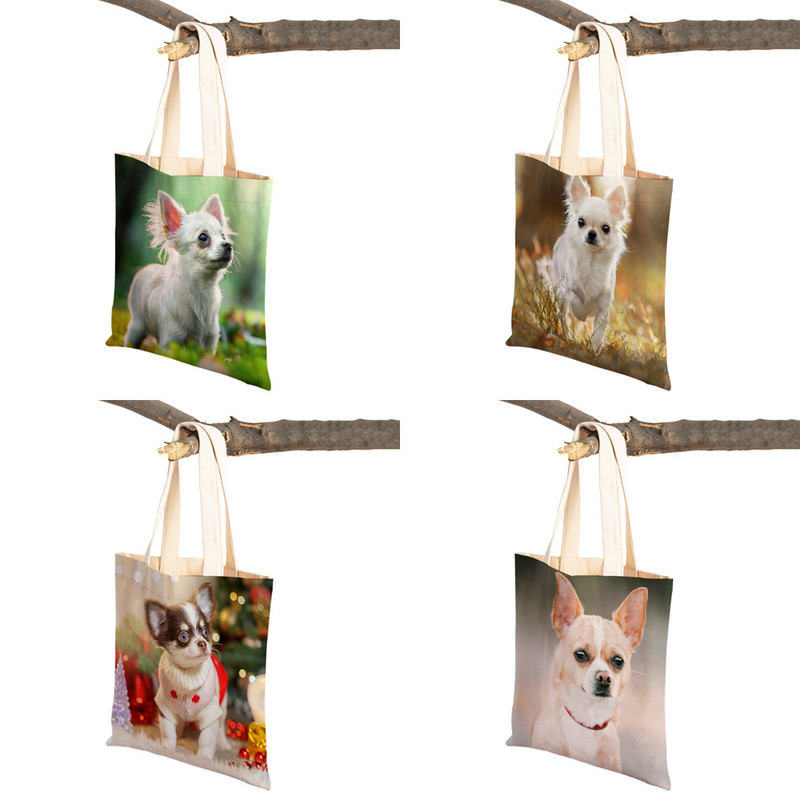 Slatki mali pas, čivava, ležerna torba za kupovinu, ljupki kućni ljubimac, dvostruko otisnuta platnena torbica za višekratnu upotrebu, studentska torbica