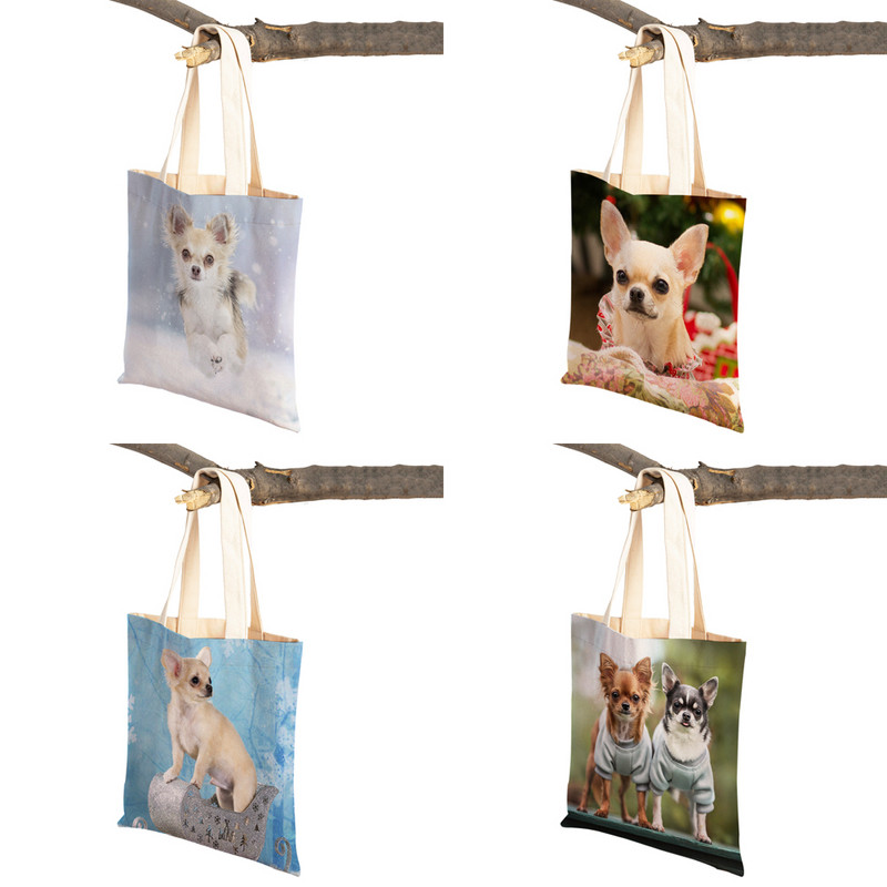 Slatki mali pas, čivava, ležerna torba za kupovinu, ljupki kućni ljubimac, dvostruko otisnuta platnena torbica za višekratnu upotrebu, studentska torbica