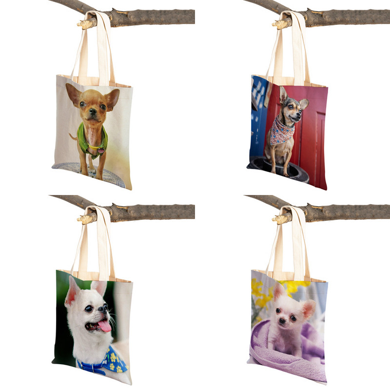 Slatki mali pas, čivava, ležerna torba za kupovinu, ljupki kućni ljubimac, dvostruko otisnuta platnena torbica za višekratnu upotrebu, studentska torbica