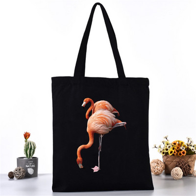 Moteriškas pečių krepšys Drobinis krepšys Harajuku pirkinių krepšiai 2020 m. Nauja mada Laisvalaikio rankinės Bakalėjos krepšelis Merginoms Spausdinimas flamingais