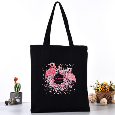 Moteriškas pečių krepšys Drobinis krepšys Harajuku pirkinių krepšiai 2020 m. Nauja mada Laisvalaikio rankinės Bakalėjos krepšelis Merginoms Spausdinimas flamingais