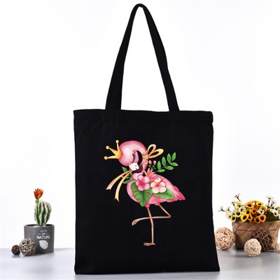 Moteriškas pečių krepšys Drobinis krepšys Harajuku pirkinių krepšiai 2020 m. Nauja mada Laisvalaikio rankinės Bakalėjos krepšelis Merginoms Spausdinimas flamingais