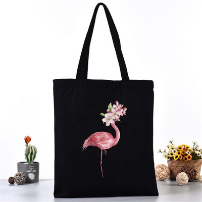 Moteriškas pečių krepšys Drobinis krepšys Harajuku pirkinių krepšiai 2020 m. Nauja mada Laisvalaikio rankinės Bakalėjos krepšelis Merginoms Spausdinimas flamingais