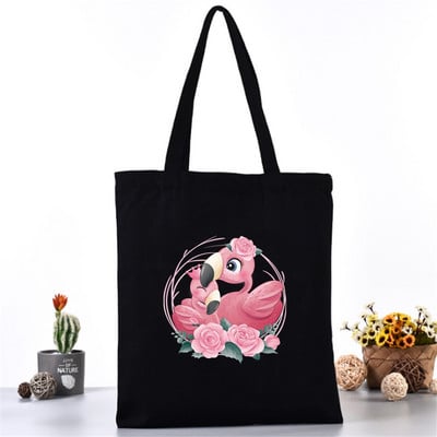 Moteriškas pečių krepšys Drobinis krepšys Harajuku pirkinių krepšiai 2020 m. Nauja mada Laisvalaikio rankinės Bakalėjos krepšelis Merginoms Spausdinimas flamingais