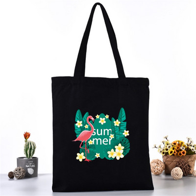 Moteriškas pečių krepšys Drobinis krepšys Harajuku pirkinių krepšiai 2020 m. Nauja mada Laisvalaikio rankinės Bakalėjos krepšelis Merginoms Spausdinimas flamingais